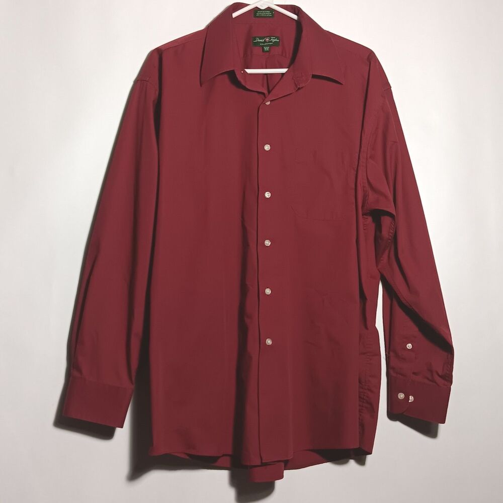 David Taylor Dress Button Up Collar Shirt Size XL 17 - 17.5 (34-35) Burgandy